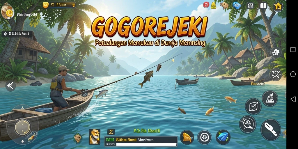 Screenshot GOGOREJEKI menampilkan suasana memancing yang menenangkan.