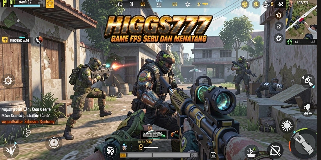 Tampilan screenshot utama HIGGS777 menunjukkan aksi seru dalam pertempuran FPS.