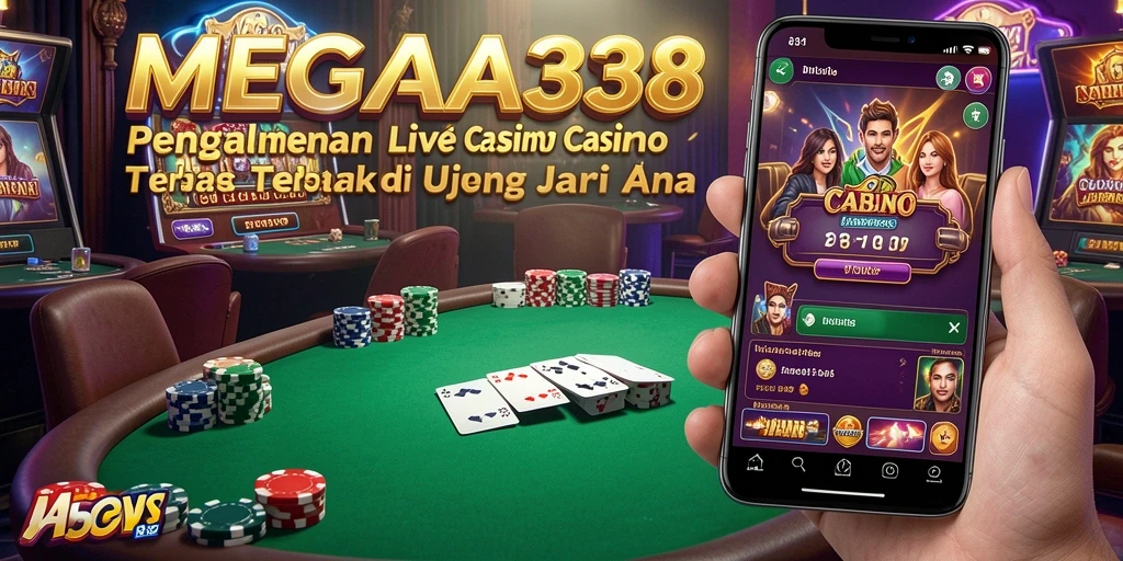 Screenshot MEGA338 menunjukkan dealer profesional dalam permainan Live Casino.