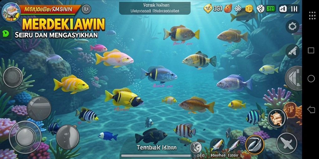 Tampilan gameplay MERDEKAWIN yang penuh aksi menembak ikan.