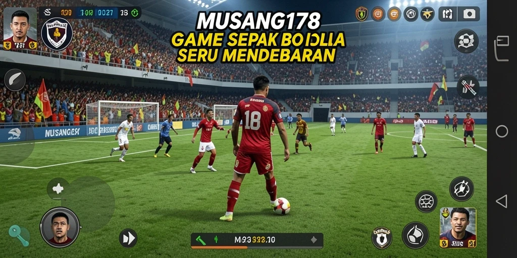 Screenshot gameplay MUSANG178 menunjukkan aksi sepak bola yang mendebarkan.