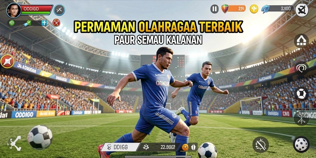 Screenshot gameplay ODDIGO menampilkan aksi seru dalam berbagai cabang olahraga.
