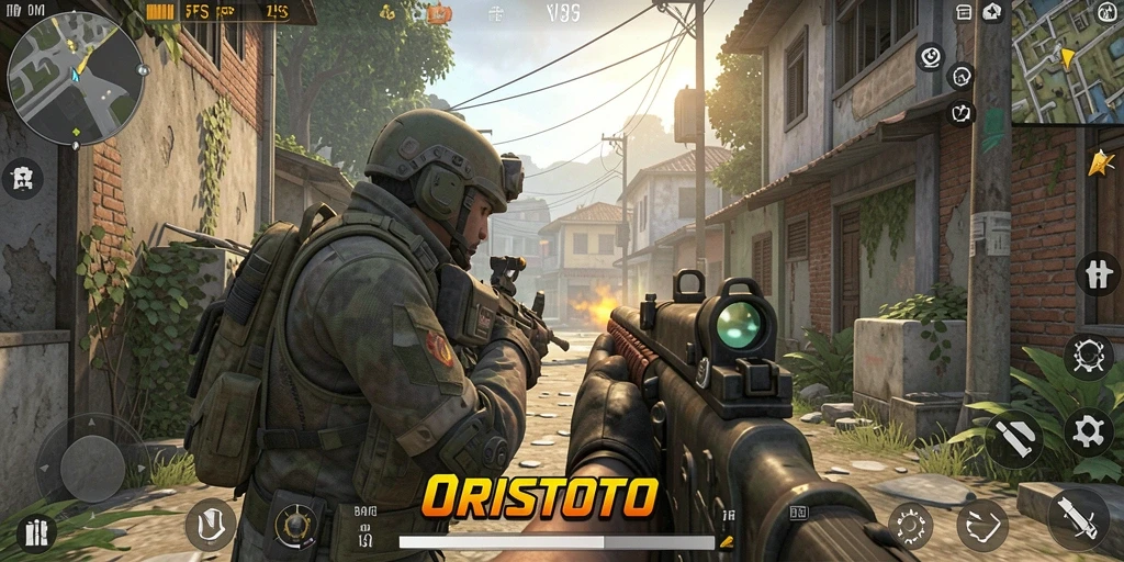 Screenshot menampilkan gameplay seru di ORISTOTO dengan aksi tembak-menembak intens.