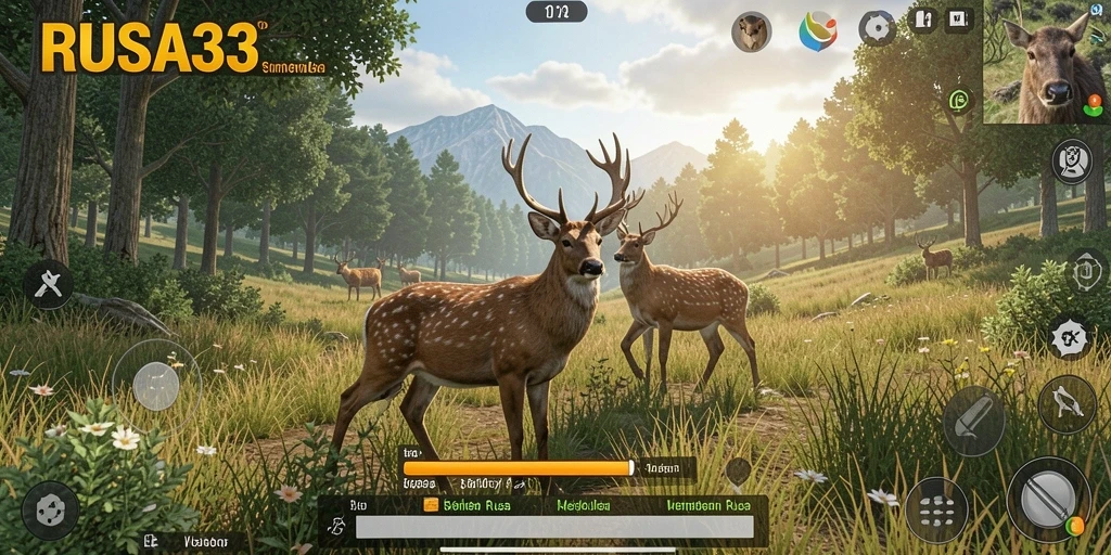 Screenshot menunjukkan gameplay seru RUSA33 dengan rusa di habitat alami.
