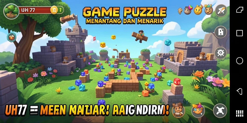 Tampilan gameplay UH77 dengan berbagai level teka-teki.