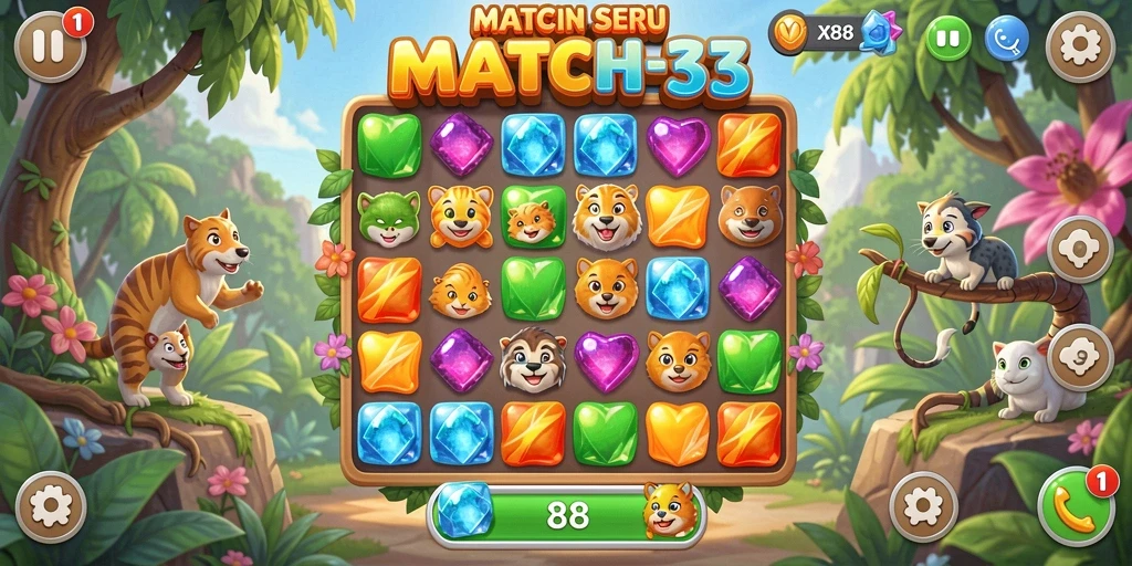 Screenshot gameplay X88 yang menarik dengan tantangan Match-3.